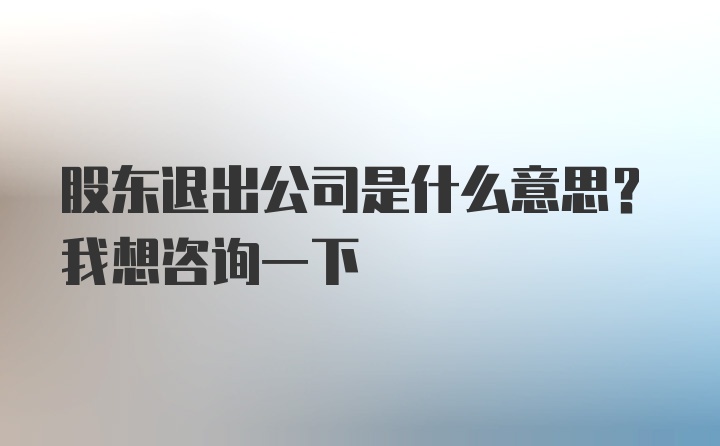 股东退出公司是什么意思？我想咨询一下