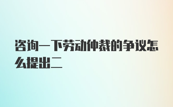 咨询一下劳动仲裁的争议怎么提出二