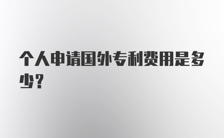 个人申请国外专利费用是多少?