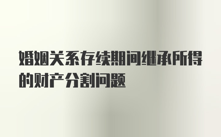 婚姻关系存续期间继承所得的财产分割问题