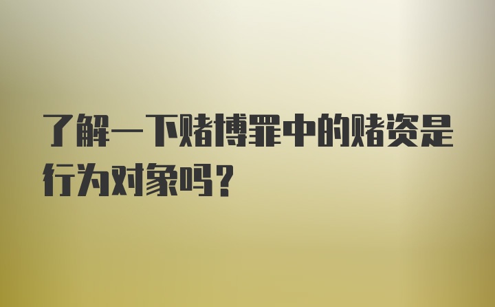 了解一下赌博罪中的赌资是行为对象吗？