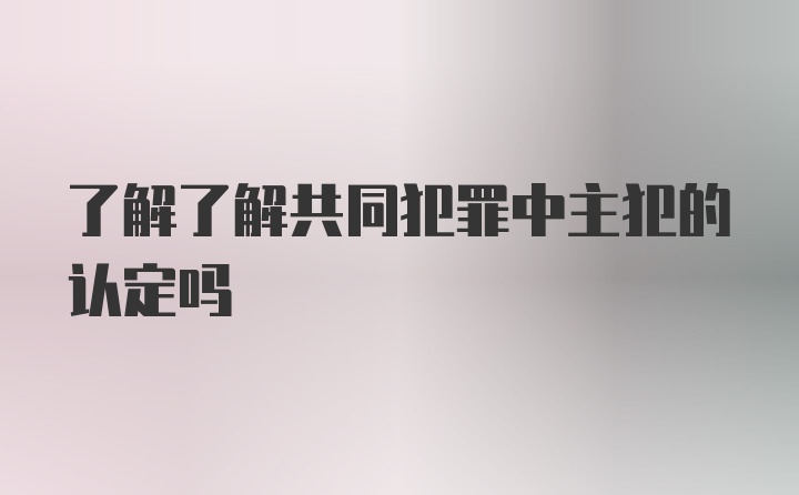 了解了解共同犯罪中主犯的认定吗