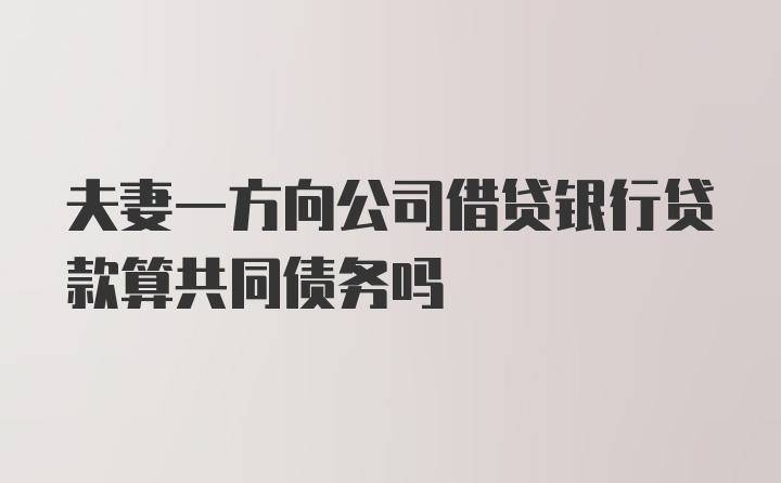 夫妻一方向公司借贷银行贷款算共同债务吗