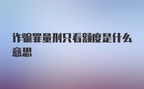 诈骗罪量刑只看额度是什么意思