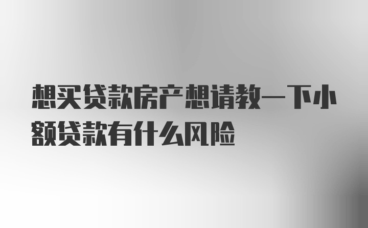 想买贷款房产想请教一下小额贷款有什么风险