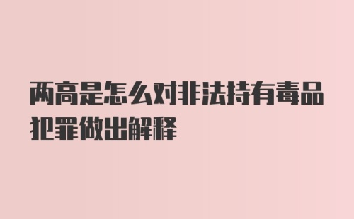 两高是怎么对非法持有毒品犯罪做出解释