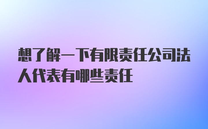 想了解一下有限责任公司法人代表有哪些责任