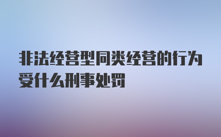 非法经营型同类经营的行为受什么刑事处罚