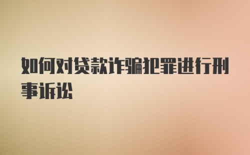 如何对贷款诈骗犯罪进行刑事诉讼