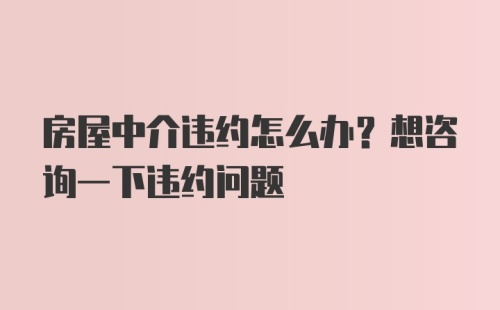 房屋中介违约怎么办？想咨询一下违约问题