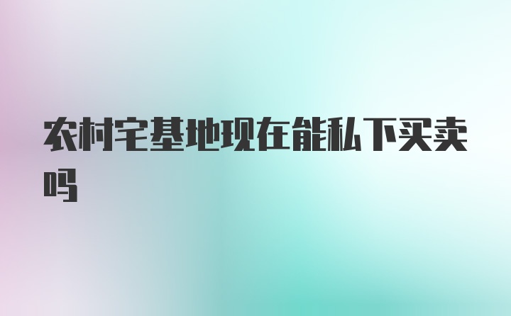 农村宅基地现在能私下买卖吗