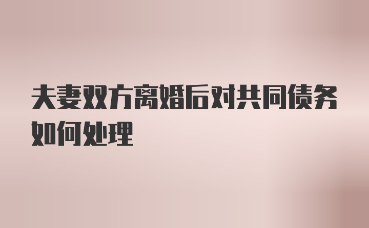 夫妻双方离婚后对共同债务如何处理