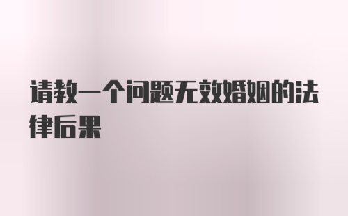 请教一个问题无效婚姻的法律后果