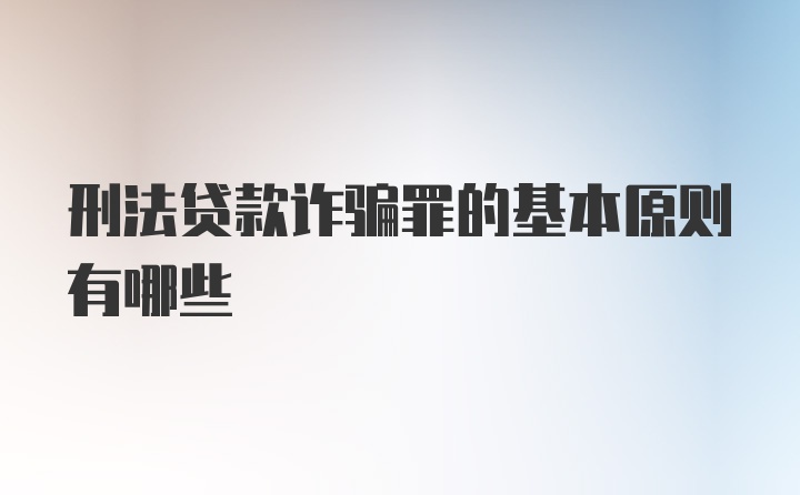 刑法贷款诈骗罪的基本原则有哪些