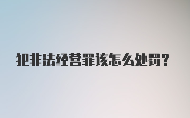 犯非法经营罪该怎么处罚？