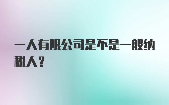 一人有限公司是不是一般纳税人？