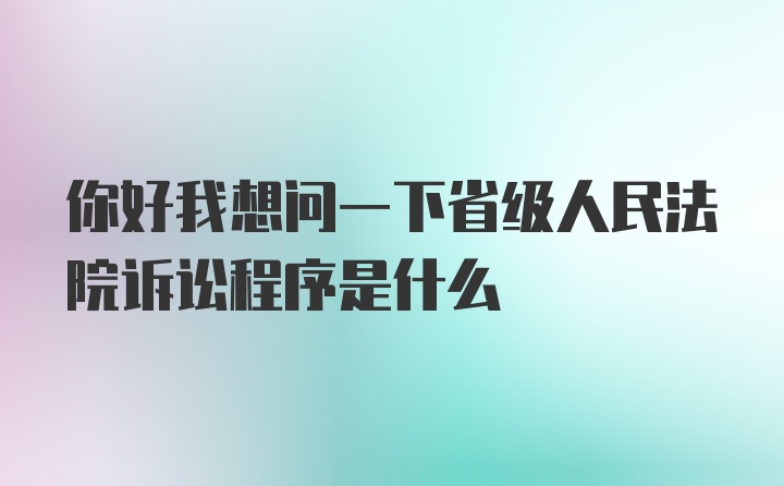 你好我想问一下省级人民法院诉讼程序是什么