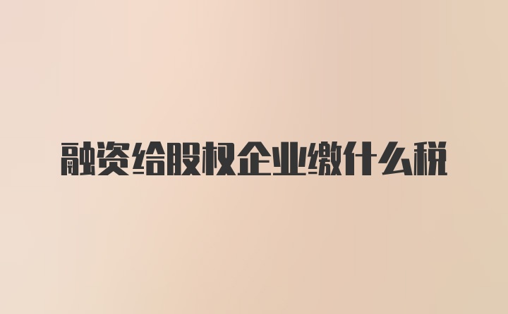 融资给股权企业缴什么税