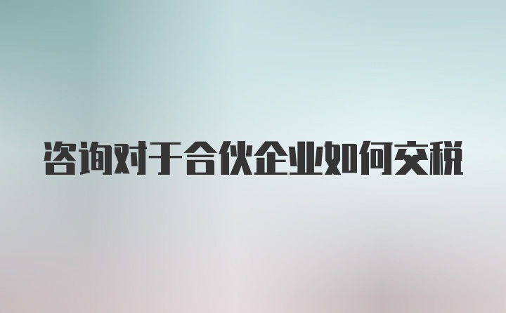 咨询对于合伙企业如何交税