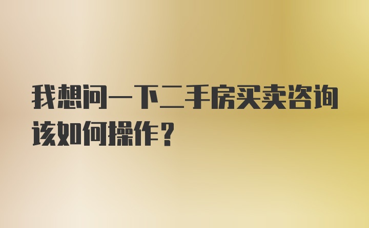 我想问一下二手房买卖咨询该如何操作？