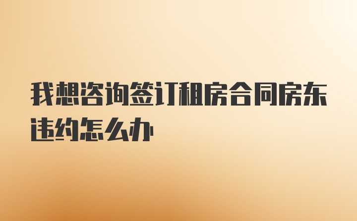 我想咨询签订租房合同房东违约怎么办