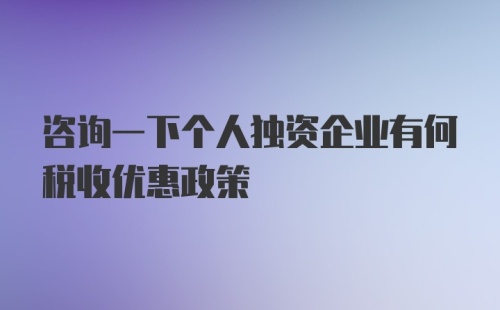 咨询一下个人独资企业有何税收优惠政策