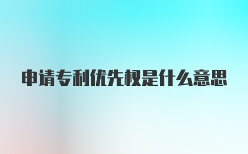 申请专利优先权是什么意思