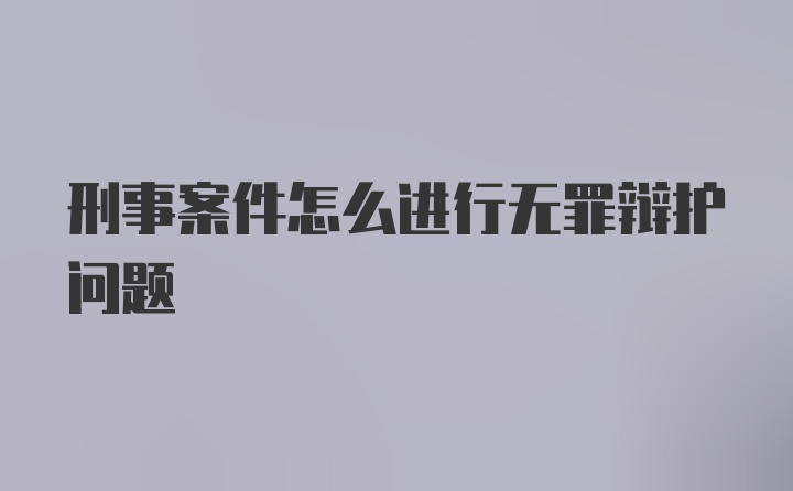 刑事案件怎么进行无罪辩护问题