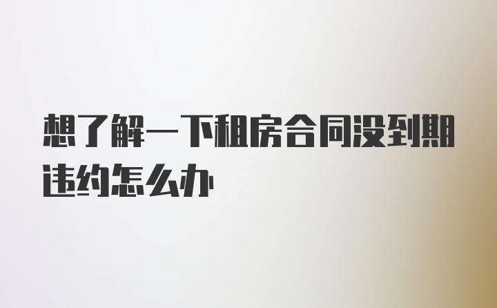 想了解一下租房合同没到期违约怎么办