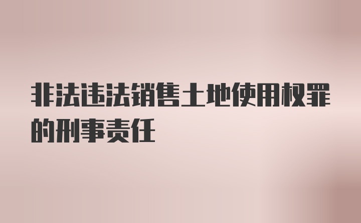 非法违法销售土地使用权罪的刑事责任