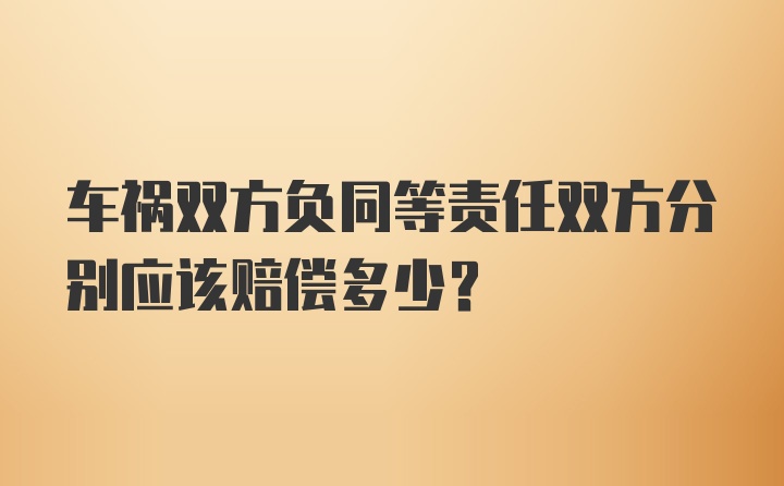 车祸双方负同等责任双方分别应该赔偿多少？