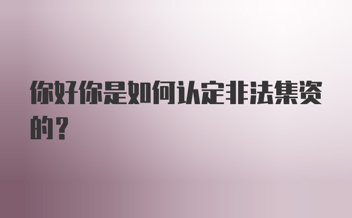 你好你是如何认定非法集资的？