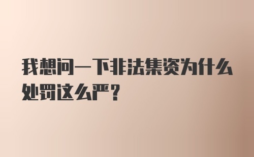 我想问一下非法集资为什么处罚这么严？