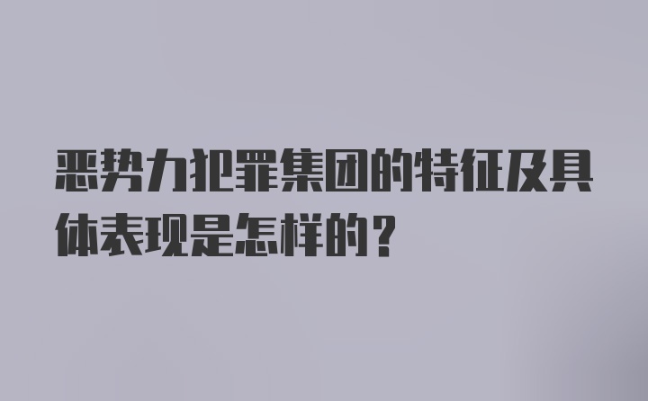 恶势力犯罪集团的特征及具体表现是怎样的?