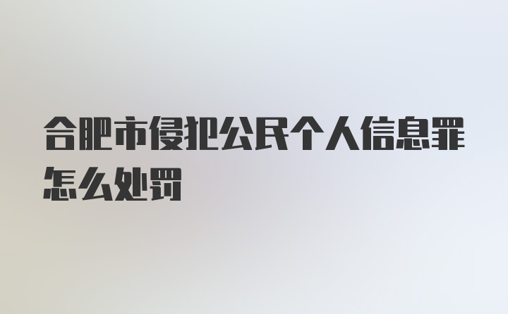 合肥市侵犯公民个人信息罪怎么处罚