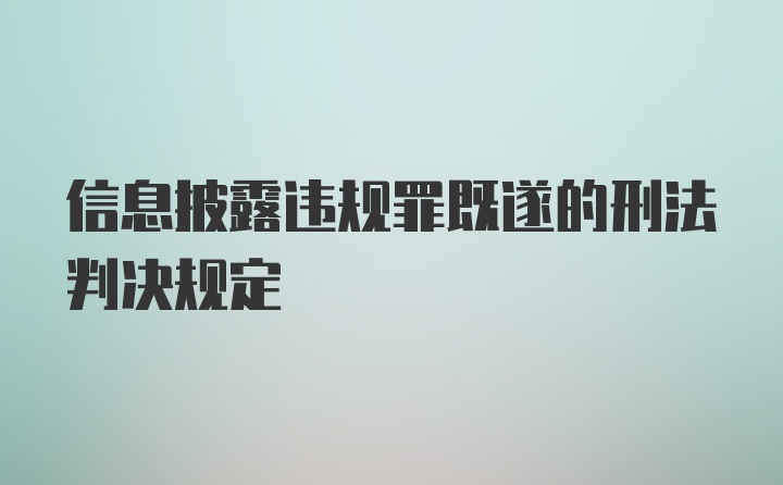 信息披露违规罪既遂的刑法判决规定