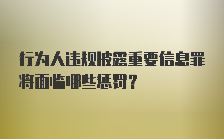 行为人违规披露重要信息罪将面临哪些惩罚？