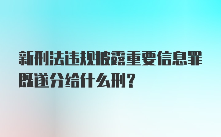 新刑法违规披露重要信息罪既遂分给什么刑？