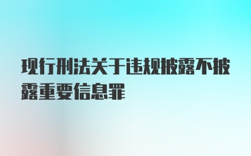 现行刑法关于违规披露不披露重要信息罪