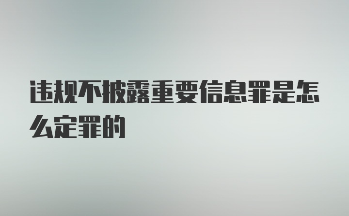 违规不披露重要信息罪是怎么定罪的