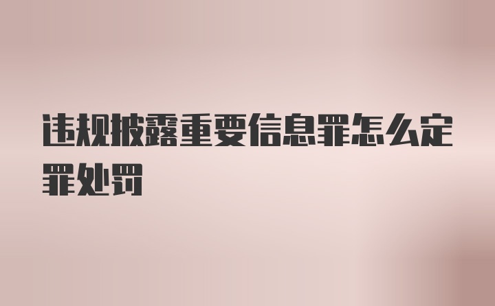 违规披露重要信息罪怎么定罪处罚