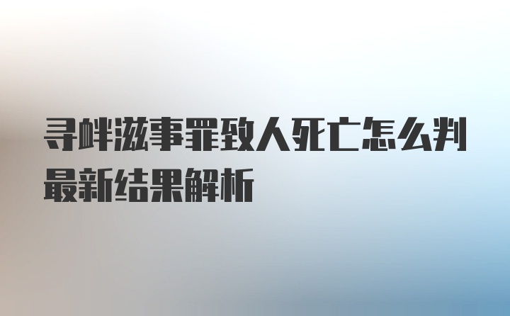 寻衅滋事罪致人死亡怎么判最新结果解析