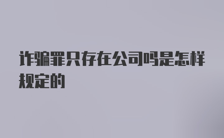 诈骗罪只存在公司吗是怎样规定的