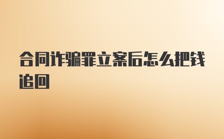 合同诈骗罪立案后怎么把钱追回