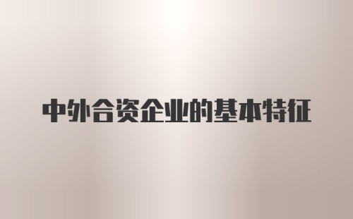 中外合资企业的基本特征