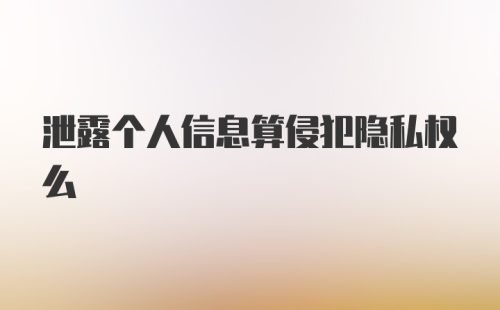 泄露个人信息算侵犯隐私权么