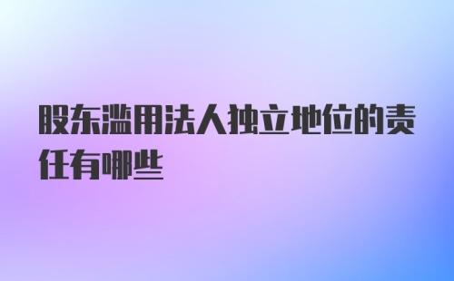 股东滥用法人独立地位的责任有哪些