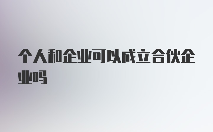 个人和企业可以成立合伙企业吗