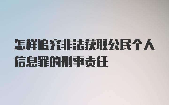 怎样追究非法获取公民个人信息罪的刑事责任