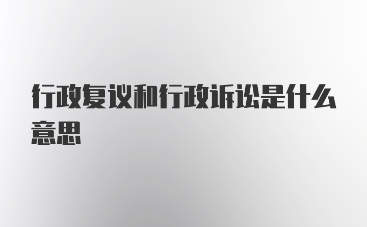 行政复议和行政诉讼是什么意思